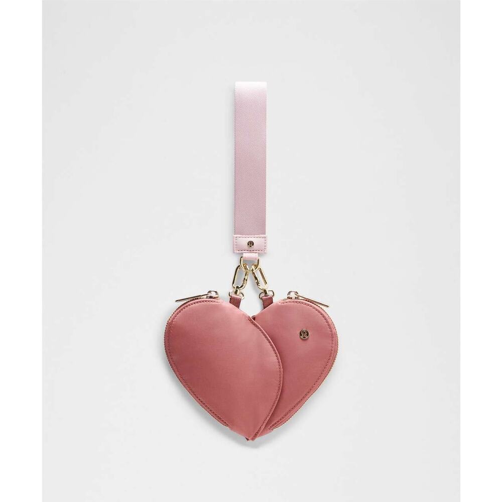 NWT Lululemon Dual Pouch Wristlet Heart Spiced Chai Pink Haze Gold SOLD OUT RARE